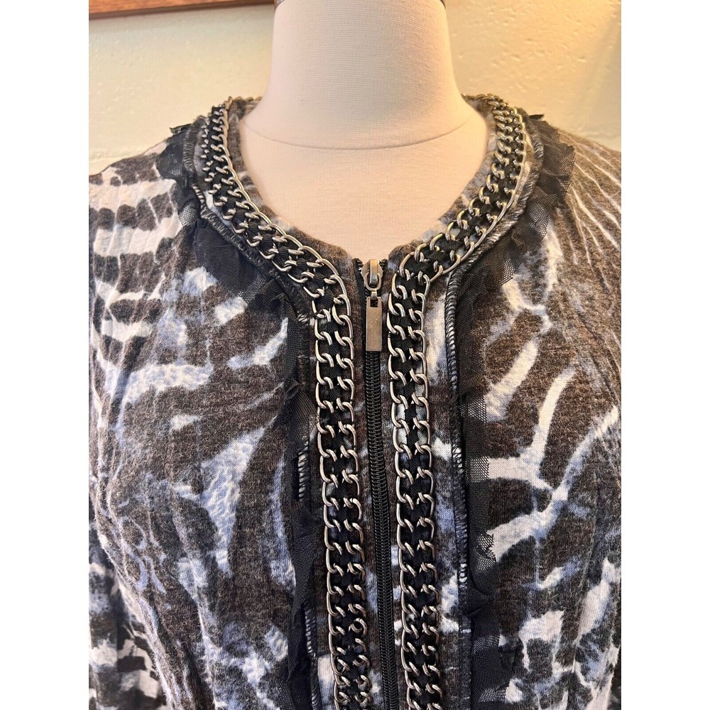 ALBERTO MAKALI Chain Link Zip Up Sweater Jacket Multi Print Black Size M - Picture 6 of 6